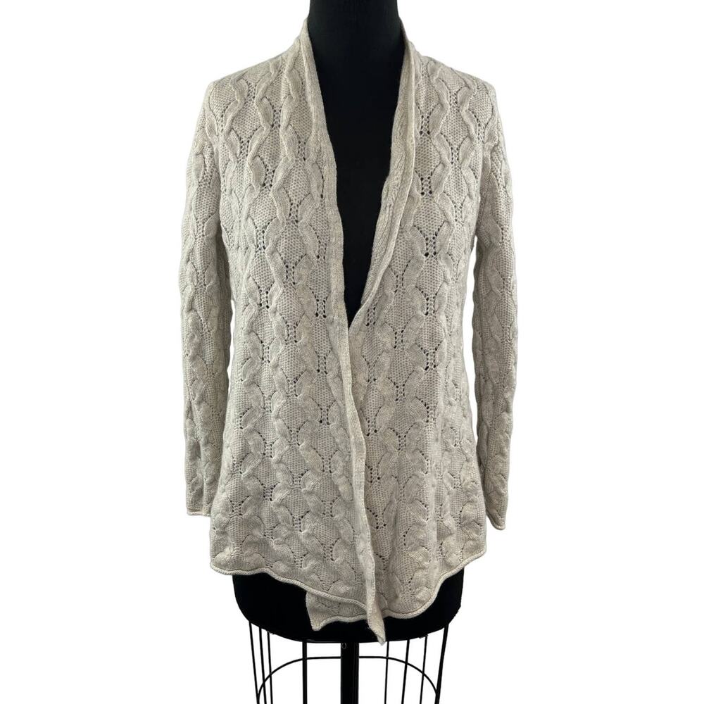 SAFFRON Womens Cream Cashmere Long Sleeve Open Front Cardigan Sweater Size M